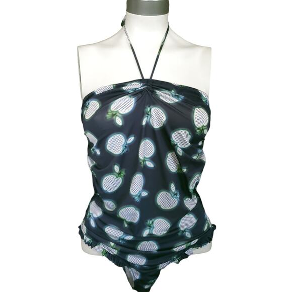 MIU MIU Resort 2011 apple print monokini ruffle one piece swim suit blue Sz 42 6 - Picture 8 of 8